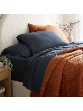 Threshold King Heathered Blue Cotton Jersey Sheet Set